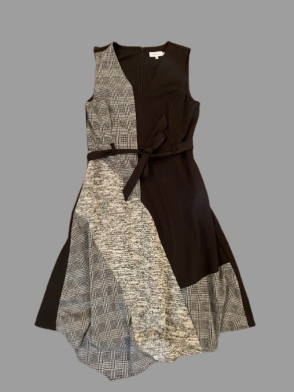 Calvin Klein Black and Gray Asymmetrical Fit-and-Flare Dress